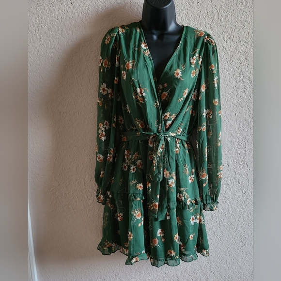 Inspired Hearts Green Floral Ruffle Dress - Picture 2 of 14
